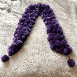 Purple Rabbit Fur Pompom Stole or Scarf